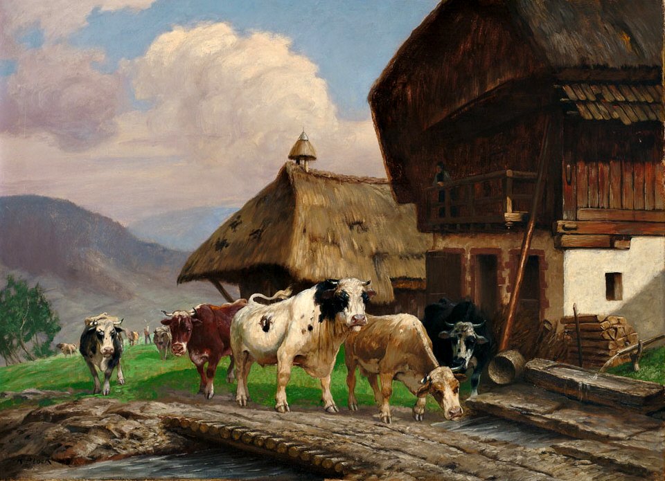 Karl Plock Rinderherde vor Schwarzwaldhaus