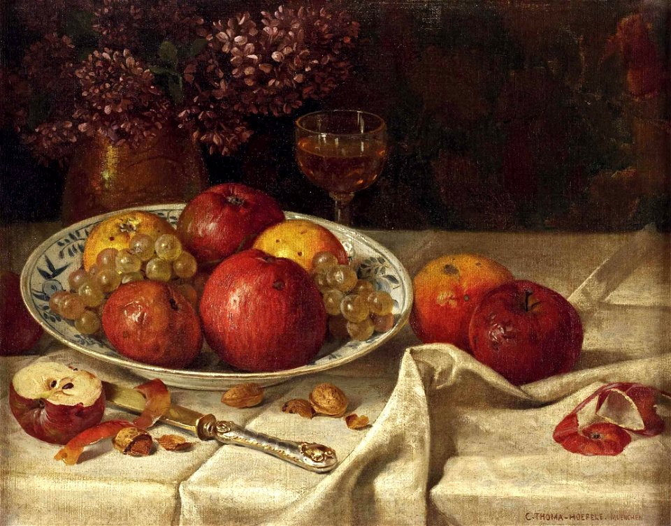 Karl Thoma-Höfele Stillleben mit Obst und Vase mit Blumen