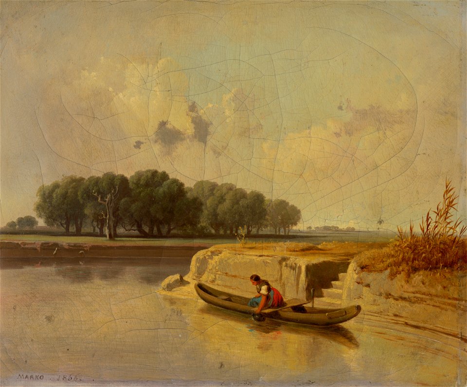 Karol Marko ml. - Landscape with a River and a Boat in the Foreground - O 1249 - Slovak National Gallery