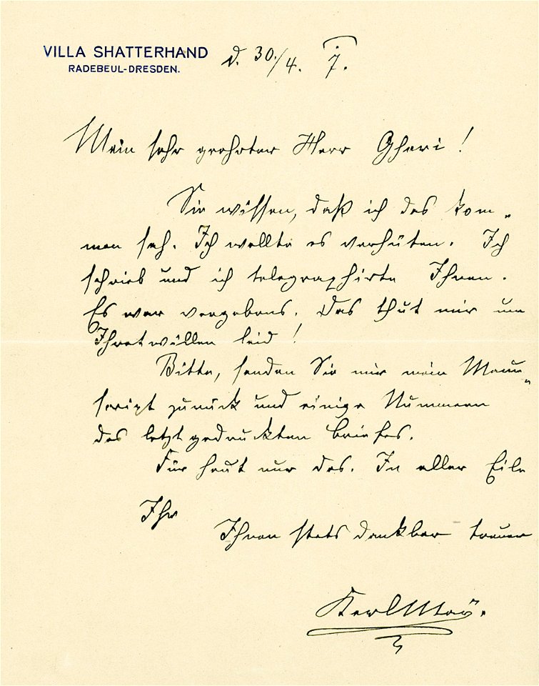 Karl May Brief 1907-04-30
