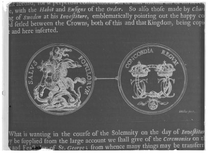 Karl XIs Strumpebandsordensmedaljer - ur Aschmole, The institution, laws & ceremonies - Livrustkammaren - 60748-negative