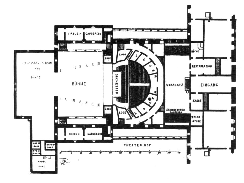 Karlsruher Hoftheater von Weinbrenner Grundriss