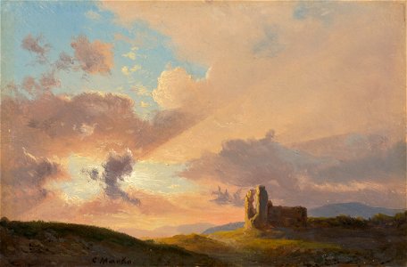 Karol Marko st. - The Ruins at Sunset - O 443 - Slovak National Gallery. Free illustration for personal and commercial use.