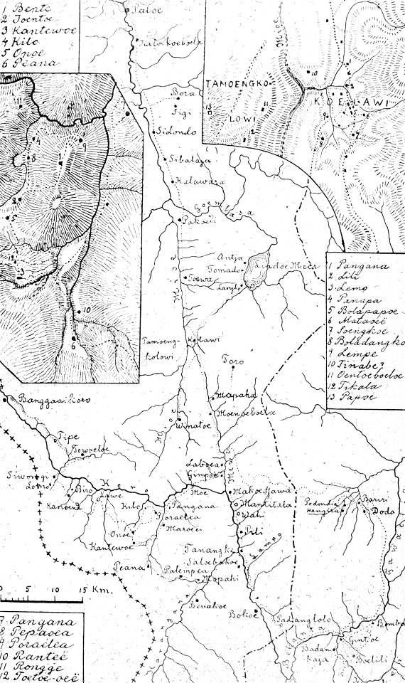 Karta över de bergstrakter vilka besökts av Dr. Kaudern under hans expedition - SMVK - 2032D