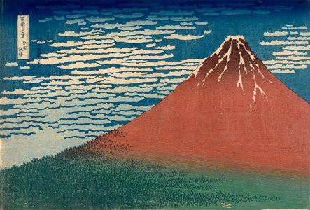 Katsushika Hokusai, published by Nishimuraya Yohachi (Eijudō) - Fine Wind, Clear Weather (Gaifū kaisei), also known as Red Fuji, from the series Thirty-six Views o... - Google Art Project - Cropped
