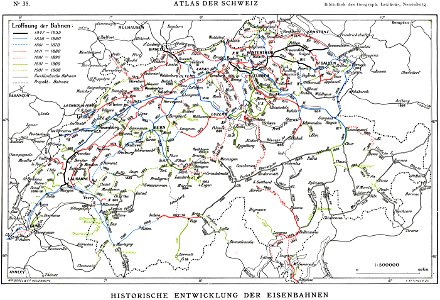 Karte Hist Entwicklung der Eisenbahn Schweiz