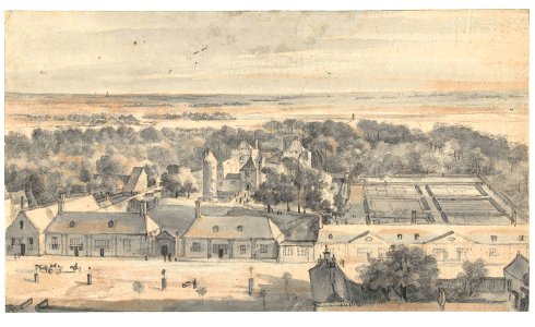 Kasteel te Schagen, in vogelvlucht gezien