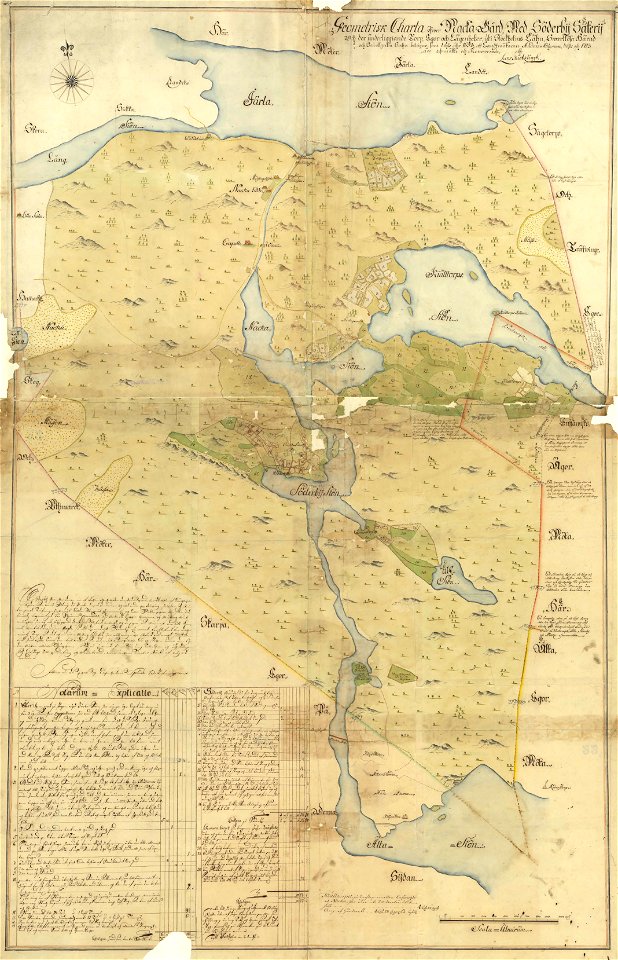 Karta över Nacka gård med Söderby säteri 1698 och 1723