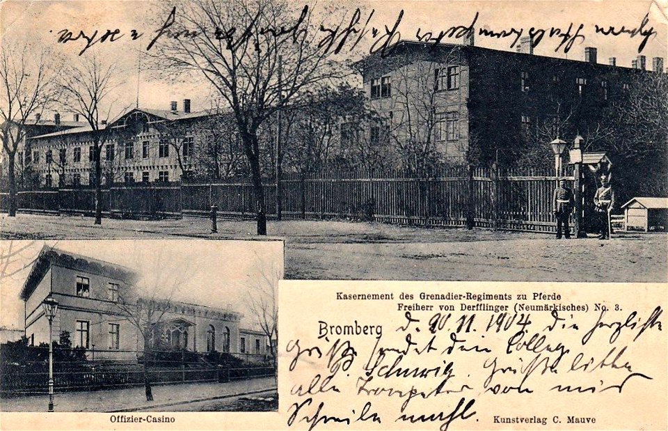 Kavallerie-Kaserne des DR3 in Bromberg, Postkarte vor 1913