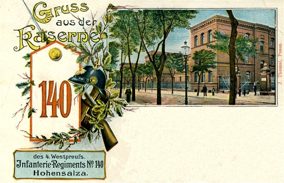 Kaserne des Infanterie-Regiments Nr. 140 in Hohensalza, Postkarte 1899