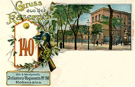 Kaserne des Infanterie-Regiments Nr. 140 in Hohensalza, Postkarte 1899