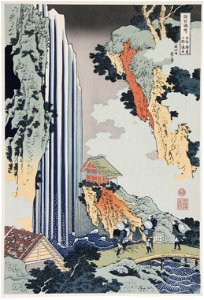 Katsushika Hokusai (1760-1849), Ono waterval aan de Kisokaido (1835). Free illustration for personal and commercial use.