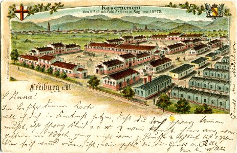 Kaserne des FAR 76 in Freiburg Br., Postkarte von vor 1919