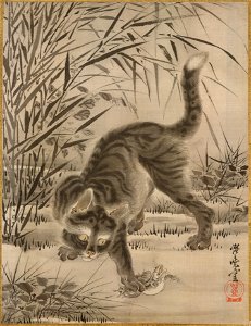 Kawanabe Kyōsai - Cat Catching a Frog - 14.76.61.20 - Metropolitan Museum of Art