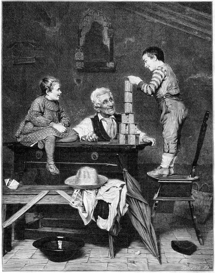 Kath. Illustratie 1894 The Eiffeltower (childs playing) engraving by ... (signed)