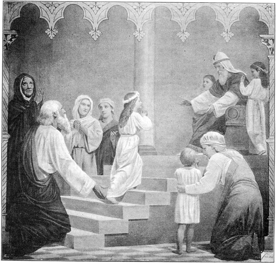 Kath. Illustratie 1894 Opdracht van Maria in de tempel, naar Frans Loots