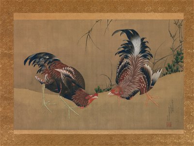 Katsushika Hokusai - Gamecocks - 14.76.56 - Metropolitan Museum of Art. Free illustration for personal and commercial use.
