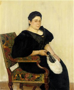 Kaufmann-Seated woman with fan-The banker's wife. Free illustration for personal and commercial use.