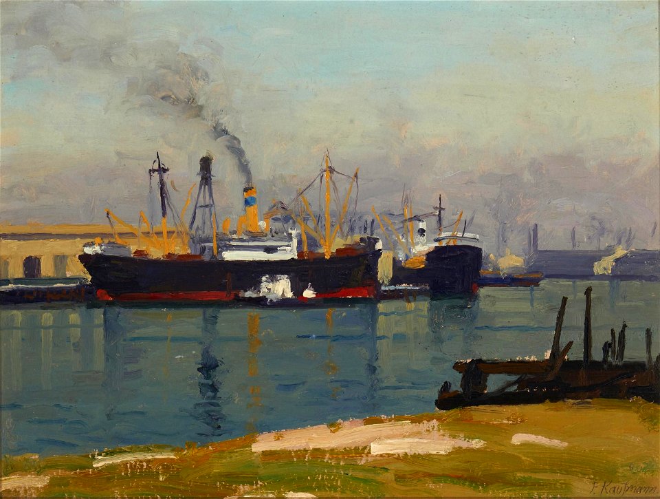 Ships in a Harbor by Ferdinand Kaufmann