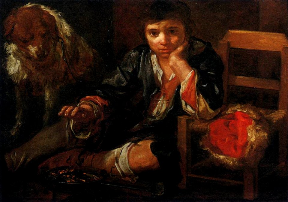Bernhard Keil - Boy warming himself over embers
