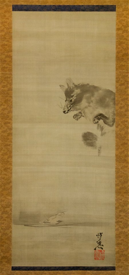 Kawanabe Kyōsai - Tanuki (Racoon Dog) Viewing Its Reflection in Water - 36.100.44 - Metropolitan Museum of Art