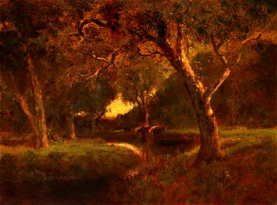 River at Evening by William Keith. Free illustration for personal and commercial use.