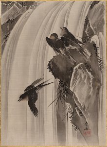 Kawanabe Kyōsai - Swallows by a Waterfall - 14.76.61.6 - Metropolitan Museum of Art