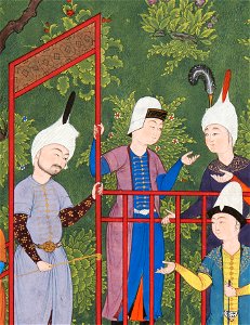 Kay Khusraw Welcomed by his Grandfather, Kay Kaus, King of Iran - detail 02. Free illustration for personal and commercial use.