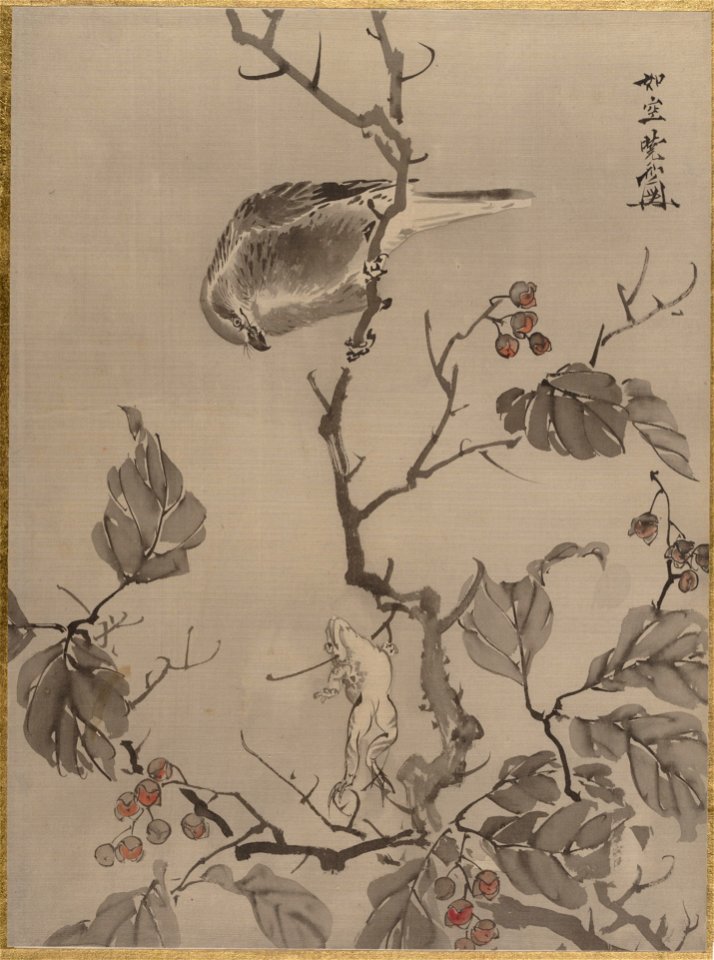 Kawanabe Kyōsai - Bird and Frog - 14.76.61.35 - Metropolitan Museum of Art