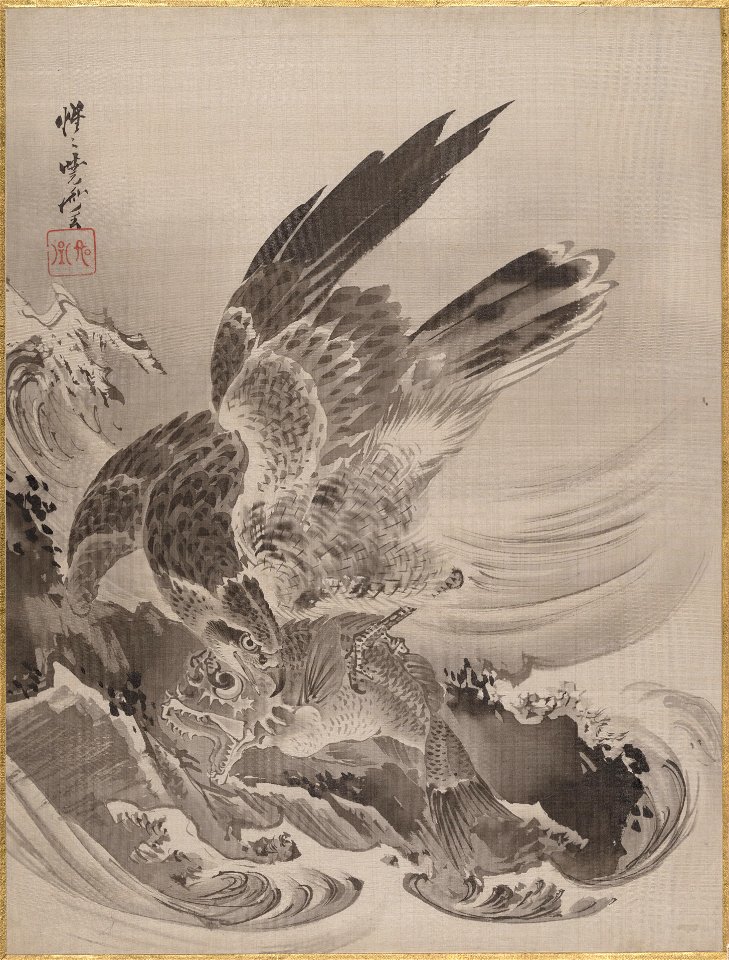 Kawanabe Kyōsai - Eagle Attacking Fish - 14.76.61.5 - Metropolitan Museum of Art