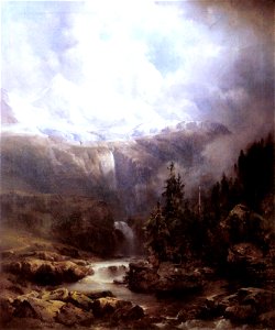 Kelety Landscape in the Tatra Mountains with Waterfall c. 1860. Free illustration for personal and commercial use.
