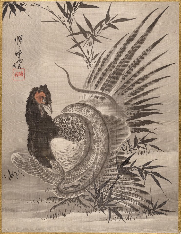 Kawanabe Kyōsai - Pheasant Caught by a Snake - 14.76.61.17 - Metropolitan Museum of Art