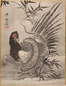 Kawanabe Kyōsai - Pheasant Caught by a Snake - 14.76.61.17 - Metropolitan Museum of Art