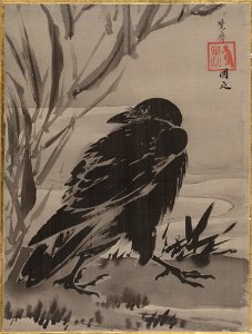 Kawanabe Kyōsai - Crow and Reeds by a Stream - 14.76.61.7 - Metropolitan Museum of Art