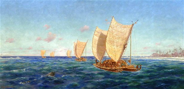 Kennett Watkins - Departure of the six canoes from Raratonga for New Zealand - U-26 - Auckland Art Gallery