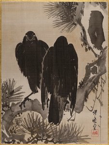 Kawanabe Kyōsai - Two Crows on a Pine Branch - 14.76.61.2 - Metropolitan Museum of Art