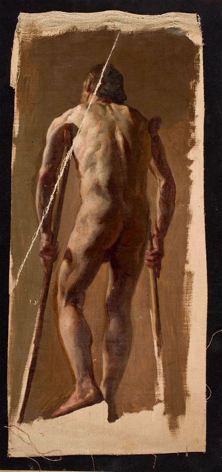 Kazimierz Alchimowicz - Nude of an old man leaning on crutches, back view - MP 3291 MNW - National Museum in Warsaw