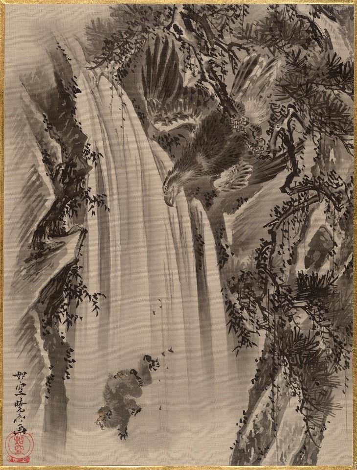 Kawanabe Kyōsai - Waterfall, Eagle and Monkey - 14.76.61.13 - Metropolitan Museum of Art