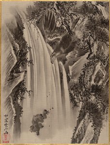 Kawanabe Kyōsai - Waterfall, Eagle and Monkey - 14.76.61.13 - Metropolitan Museum of Art