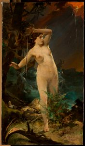 Kazimierz Alchimowicz - Milda – female nude against the landscape of rough sea - MP 4389 - National Museum in Warsaw
