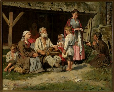 Kazimierz Teofil Pochwalski - Genre scene – a hurdy-gurdy player in front of a cottage - MP 2496 MNW - National Museum in Warsaw
