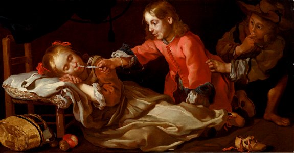 Bernhard Keil - Sleeping girl with two children playing