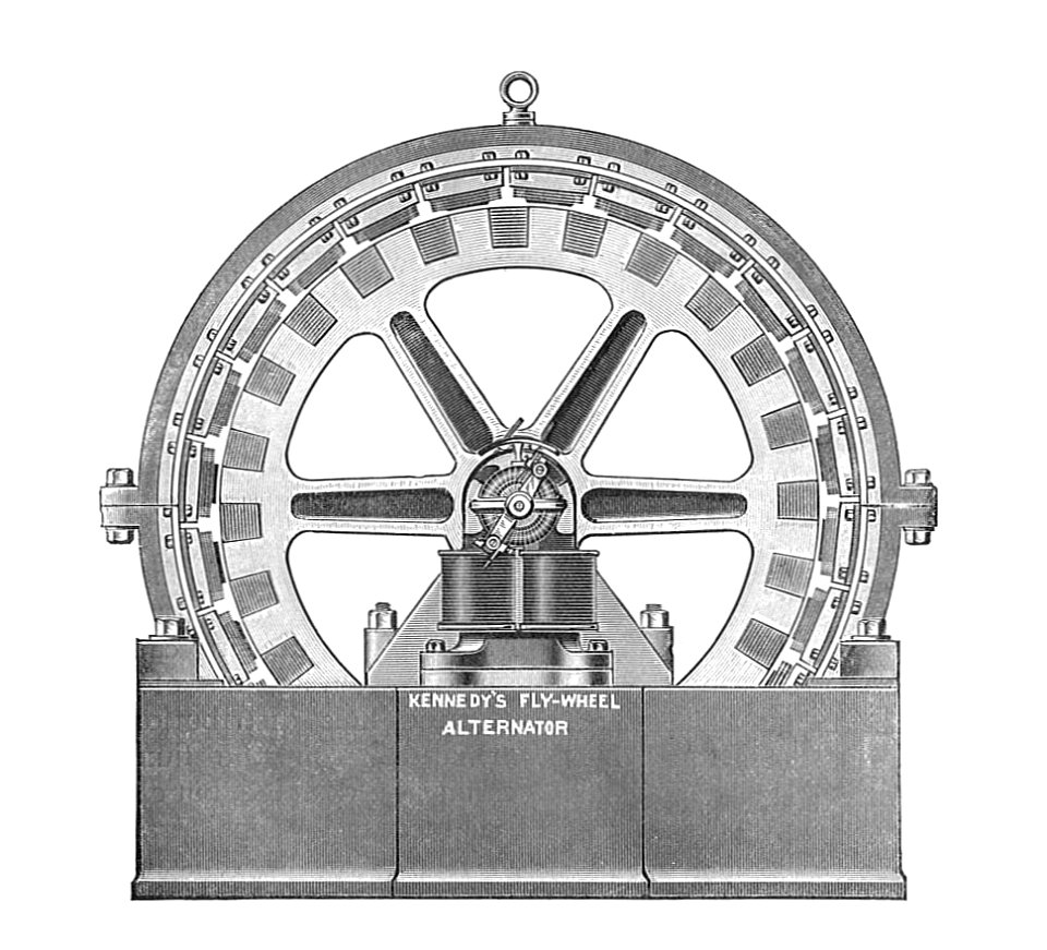 Kennedy's flywheel inductor alternator (Rankin Kennedy, Electrical Installations, Vol III, 1903)