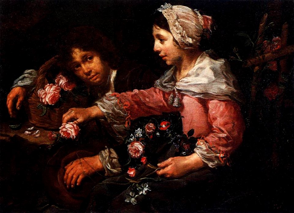 Bernhard Keil - Girl binding a wreath of flowers