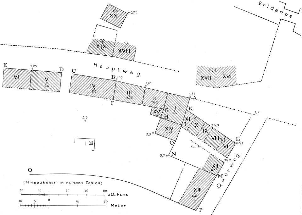 Kerameikos Einteilung des Friedhofes im 4. Jahrhundert (Der Friedhof am Eridanos, Abb. 16)
