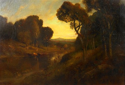 Cattle Watering along a River by William Keith