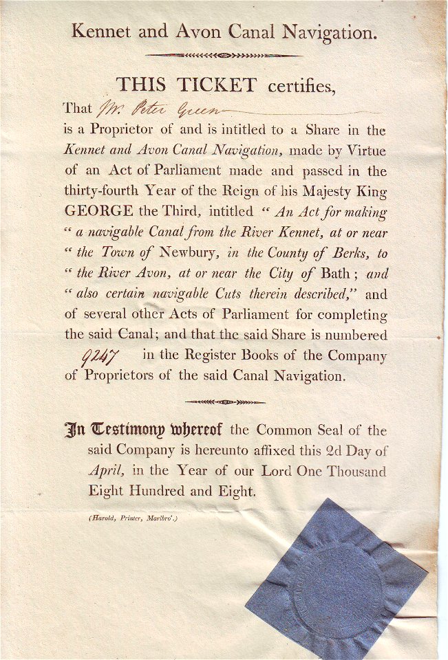 Kennet and Avon Canal Navigation 1808