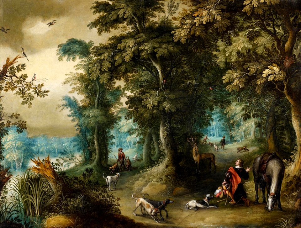 Waldinneres mit dem Heiligen Hubertus