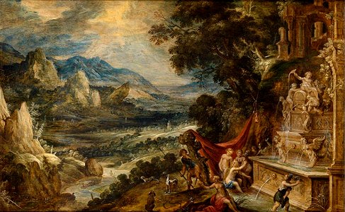 Kerstiaen de Keuninck - Landscape with Actaeon and Diana - WGA12155. Free illustration for personal and commercial use.
