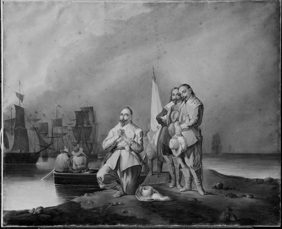 King Gustav II Adolf of Sweden Goes Ashore on Rügen. (Pehr Lindhberg) - Nationalmuseum - 25599
